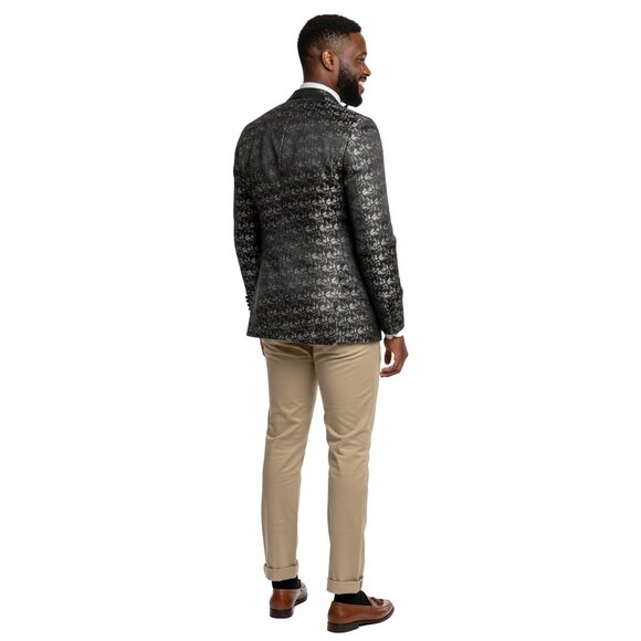 Men's Floral Blazer Slim-Fit Jacket, Black/Silver - Picture 4 of 5